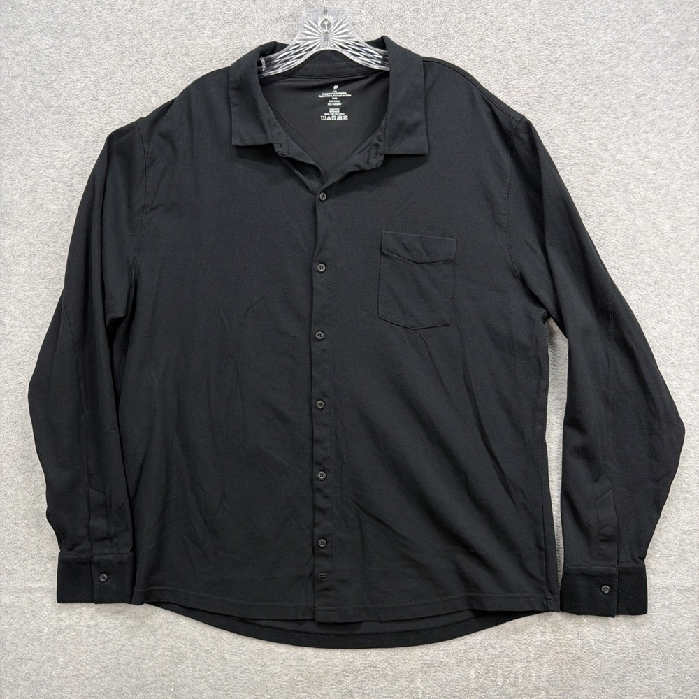 Fabletics Shirt Mens XXL Black Button Up Long Sleeve Texture Performance Stretch